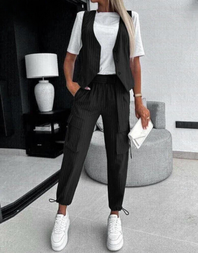 Laura Asymmetrisches Sommer-Set | Stilvolles, trendiges 2-teiliges Set mit Weste und Hose