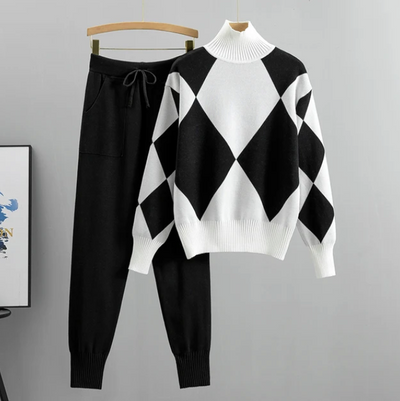 Pullover und Hosenset mit Diamantmuster für Frauen