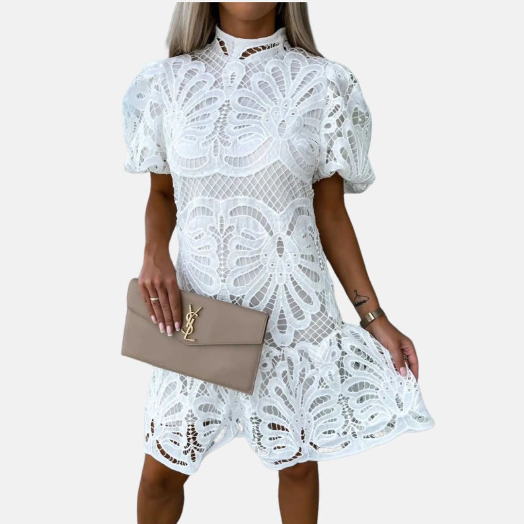 Sommerkleid für Damen - Elegantes Spitzenkleid mit Puffärmeln