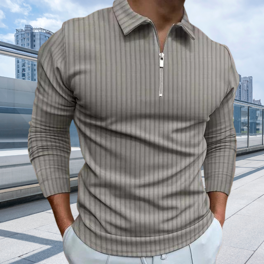 Matthias | Gerippte Langarm-Poloshirt