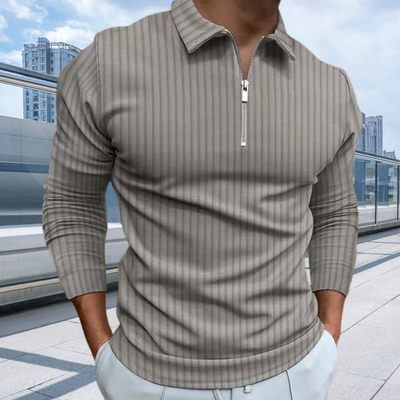 Matthias | Gerippte Langarm-Poloshirt