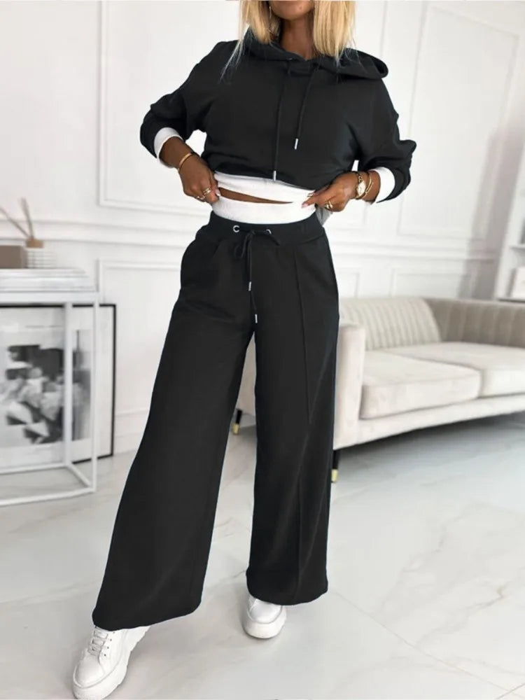 Cropped Hoodie und weites Hosen-Set für Frauen