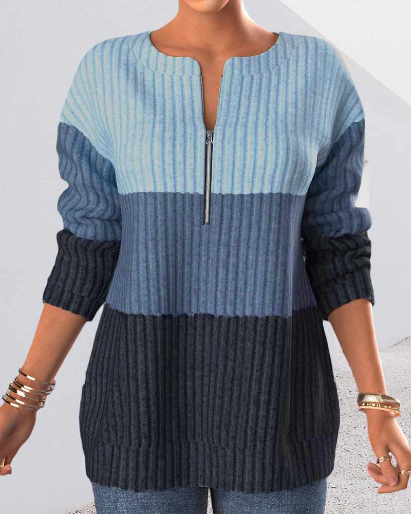 Gestreifter Pullover mit halbem Reißverschluss für Frauen