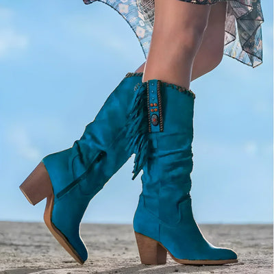 Sommerliche Cowboy Stiefel für Damen - Boho-Style Wildleder Stiefel mit Fransen