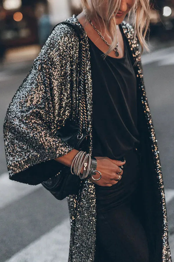Kimono-Strickjacke mit Pailletten für Frauen