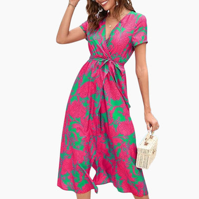 Sommerkleid für Damen – Elegantes Wickelkleid mit Blätterprint