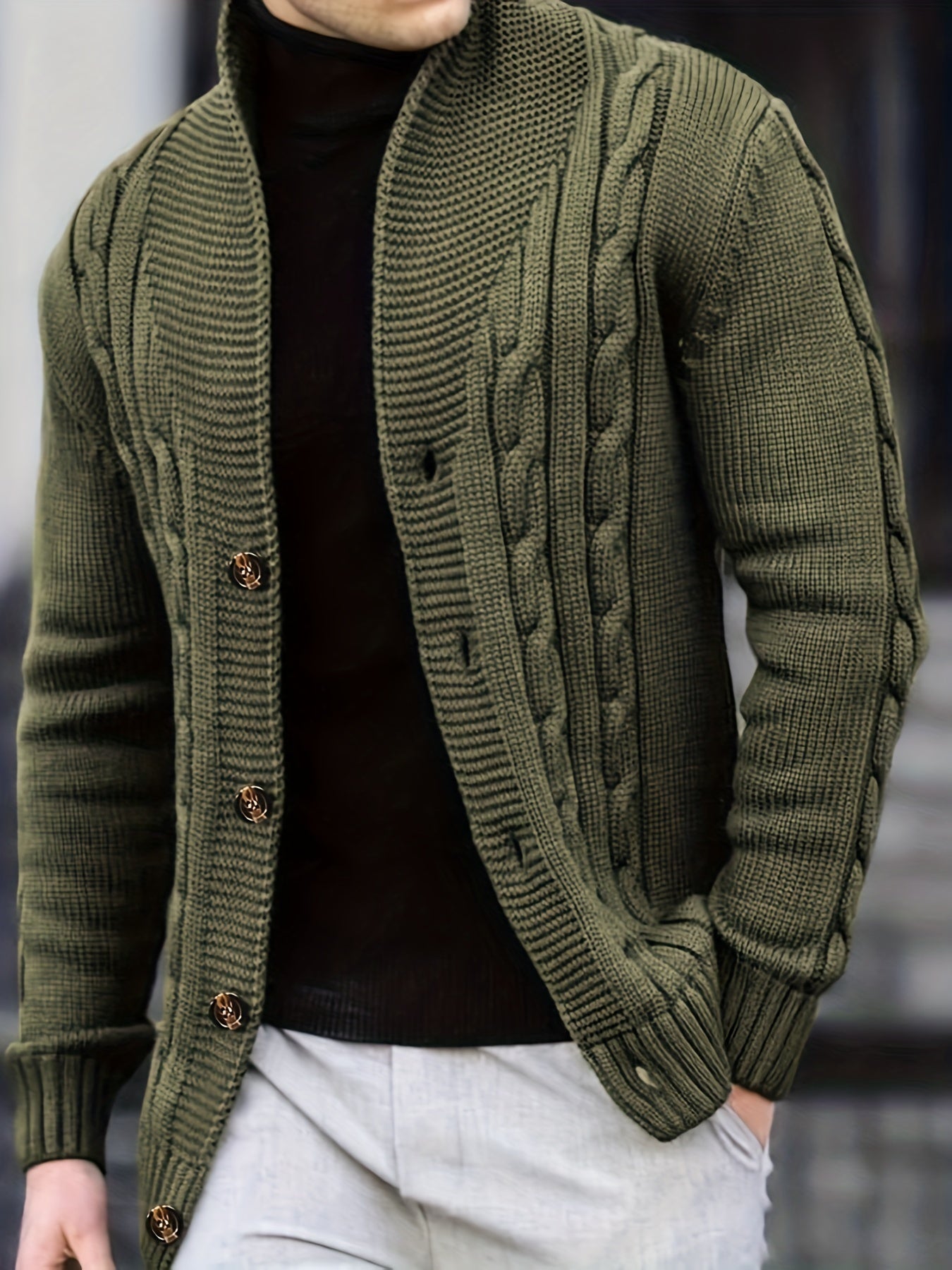 Schalkragen Rippstrick Strickjacke für Herren
