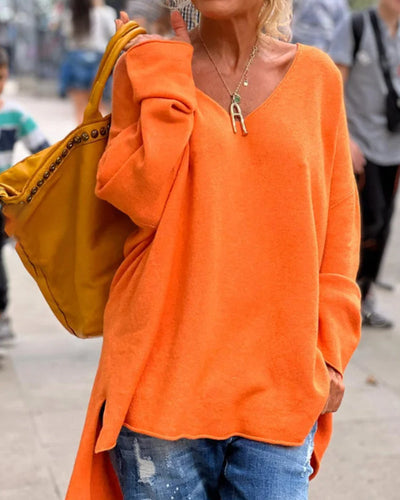 Orange Stricktop mit V-Ausschnitt für Damen