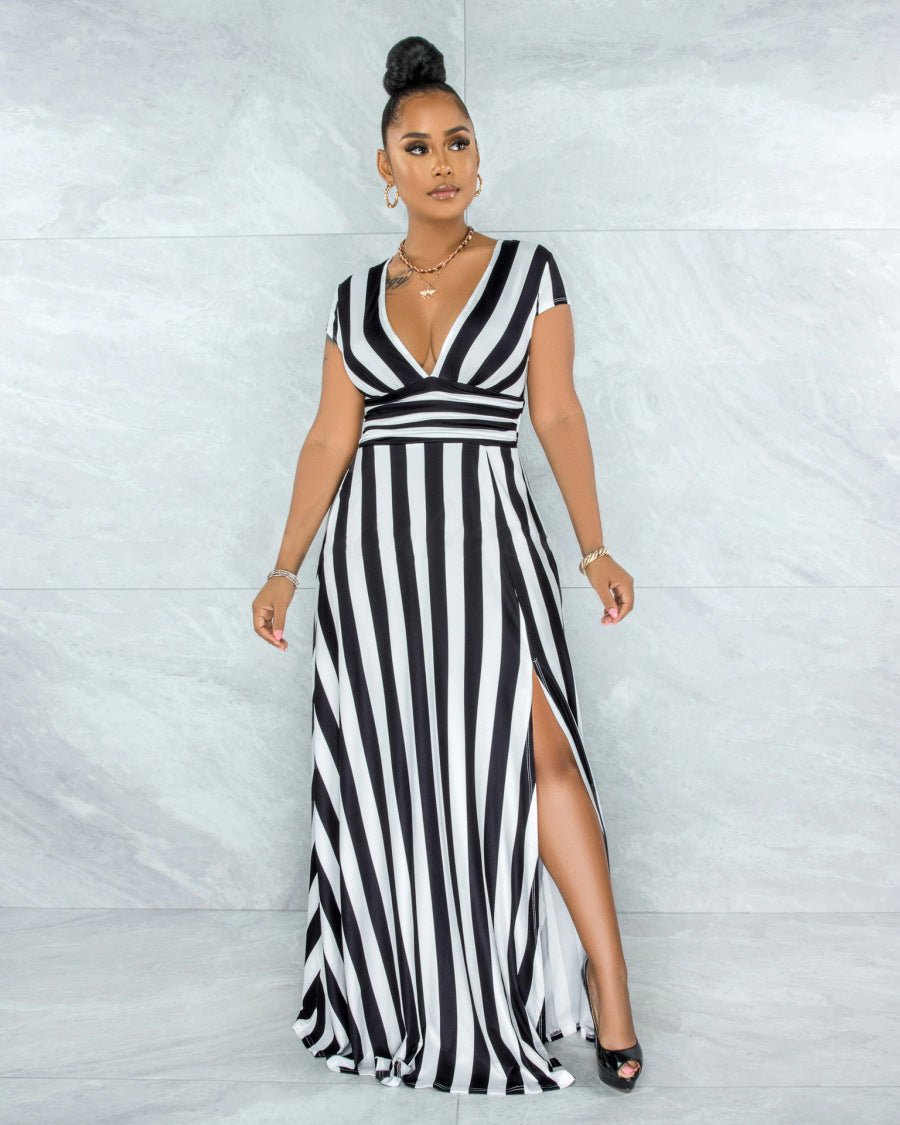 Loscana Kleid | Langes luxuriöses Sommer-Damenkleid mit Streifen