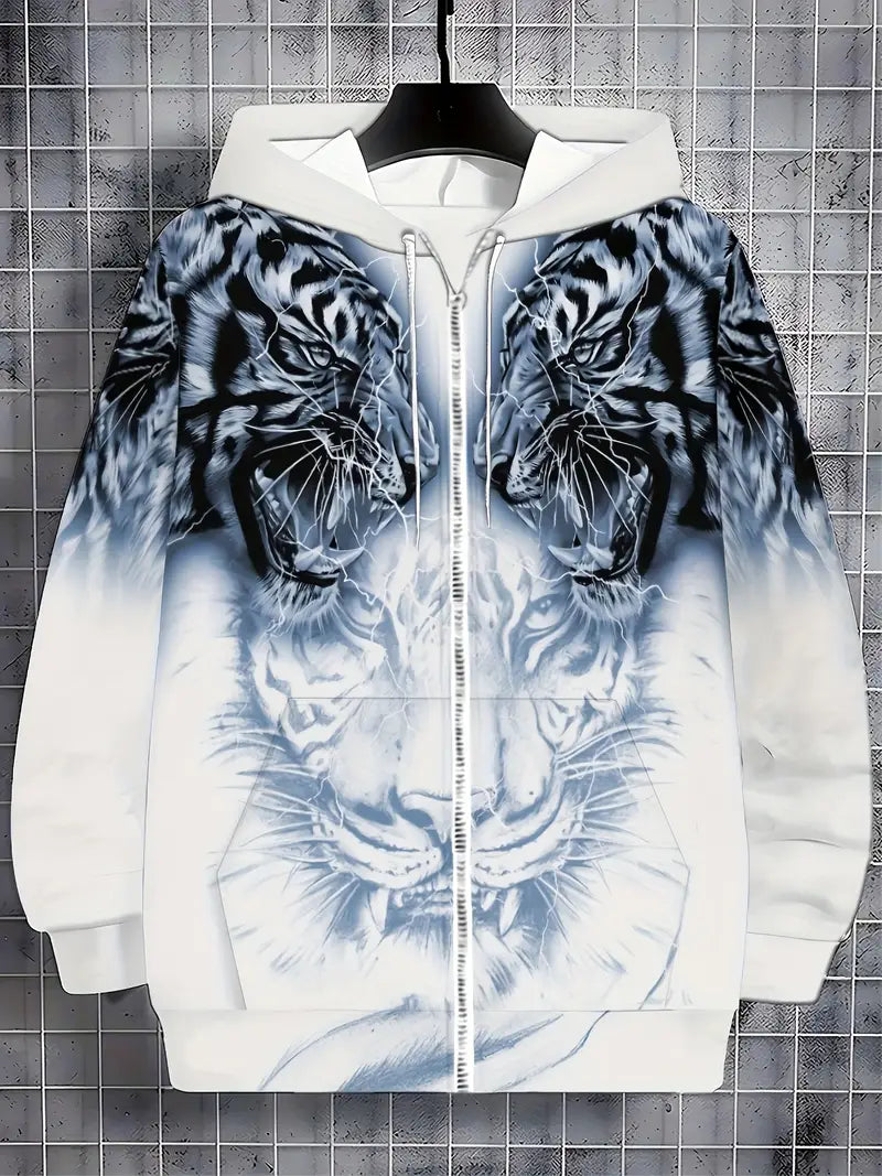 Murillo – Lässige Langarm Kapuzenpullover Jacke Mit Tigerprint