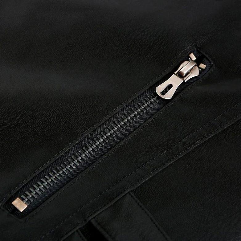 Schwarze Lederjacke mit Streifen für Herren
