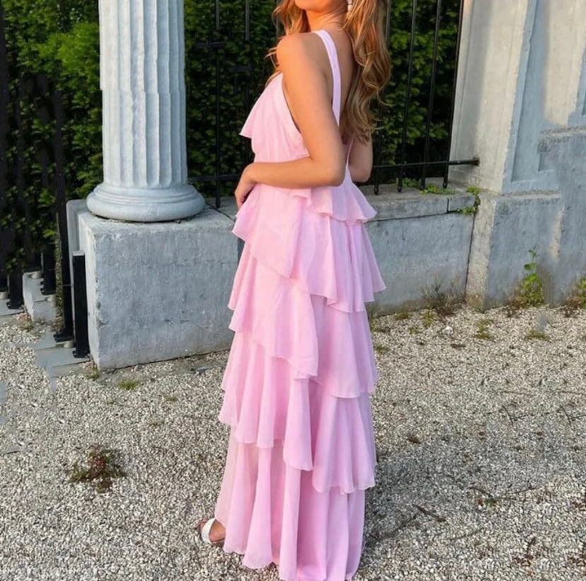 Eryndra ™ | Neckholder-Maxikleid mit Rüschen