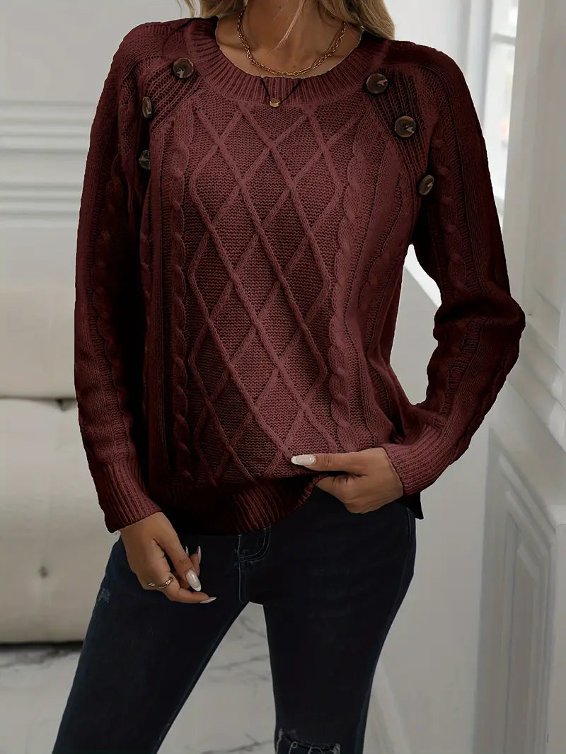 SOLIDER KABELSTRICKPULLOVER FÜR DAMEN | ELEGANTER WARMER STIL