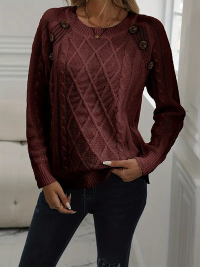 SOLIDER KABELSTRICKPULLOVER FÜR DAMEN | ELEGANTER WARMER STIL