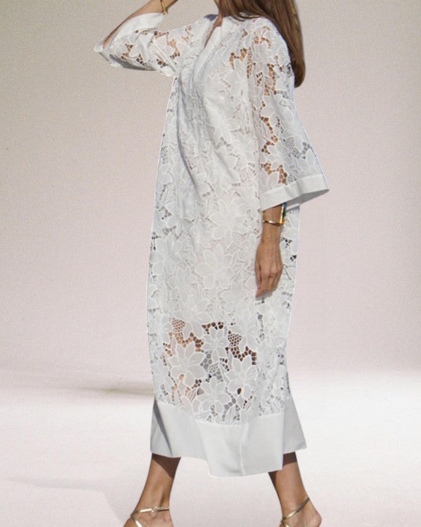 Maxikleid aus Spitze | Elegante Stickerei | Fließender Schnitt