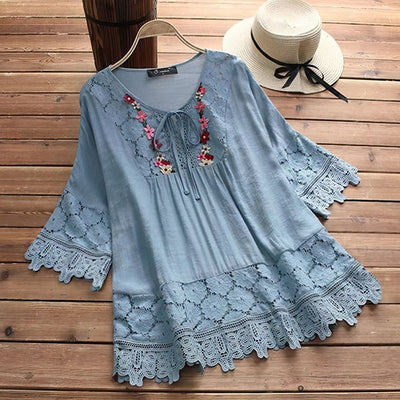 Aixa® | Damen-Top mit Spitzen-Akzent, Blumenmuster