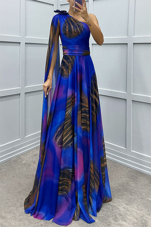 Lilliagirl – Schulterfreies Chiffonkleid Mit Print