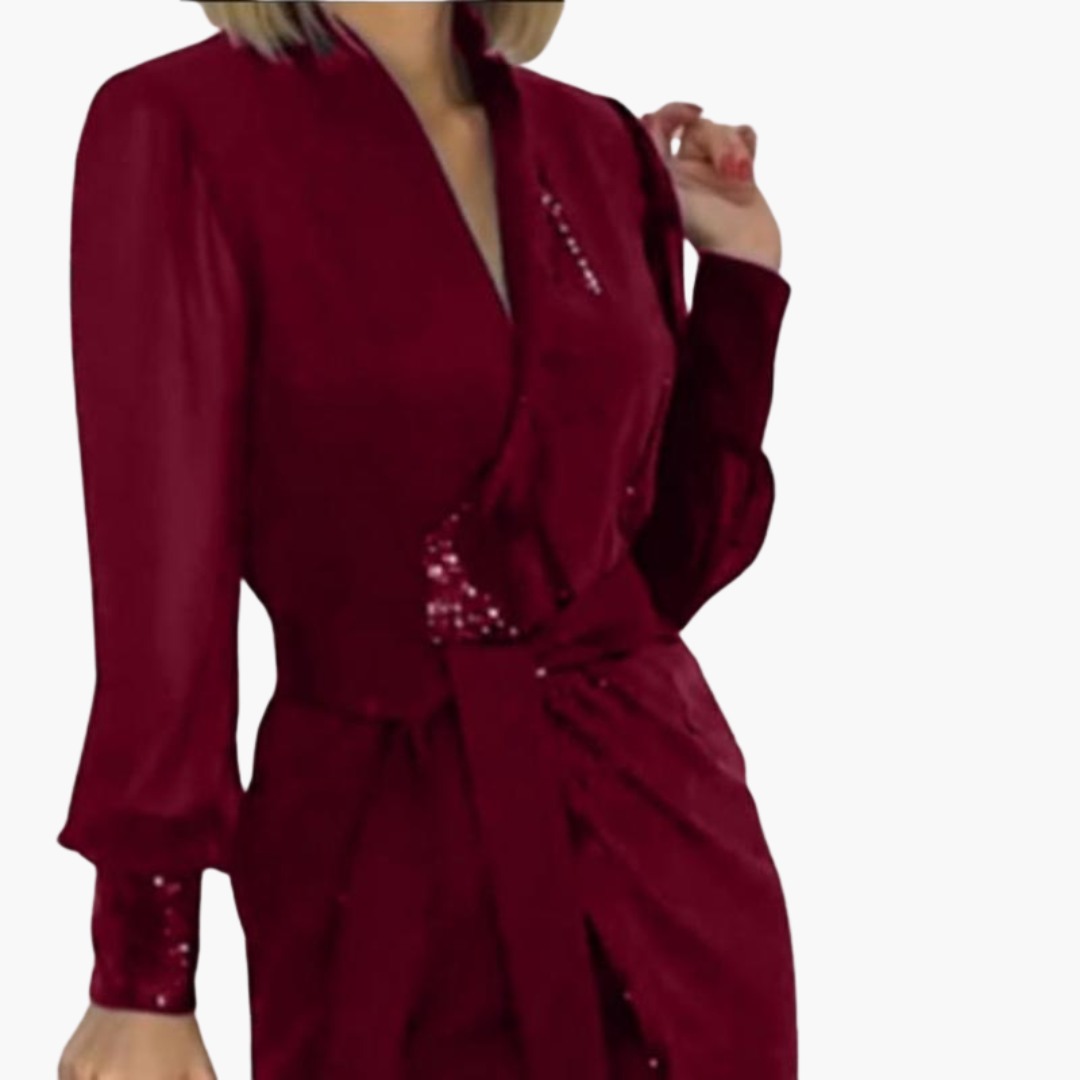 Elegantes schwarzes Kleid für Damen mit Pailletten und langen Ärmeln