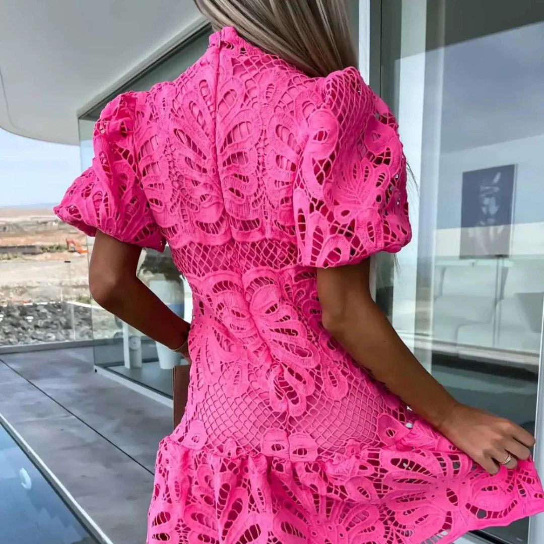 Sommerkleid für Damen - Elegantes Spitzenkleid mit Puffärmeln