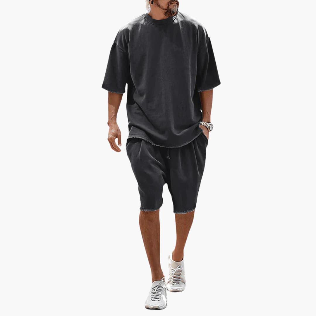 Herren Sommer Zweiteiler mit Kordelshorts und Oversize Shirt