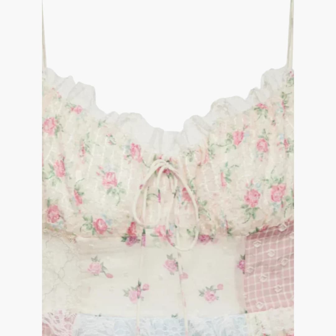 Patchwork Maxikleid - Damen Sommerkleid mit Spaghettiträgern