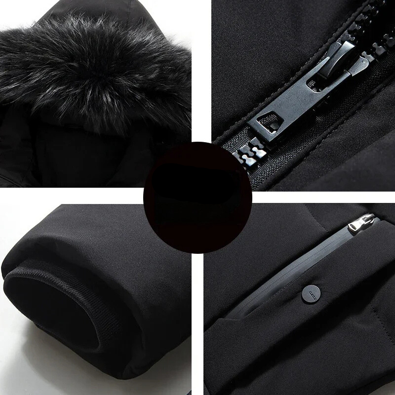 Zip-up Parka Jacke mit Pelzkapuze für Herren
