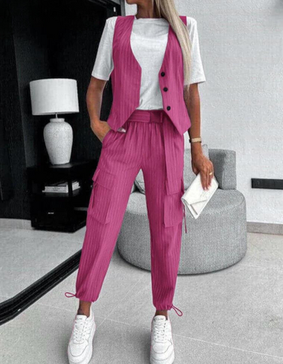 Laura Asymmetrisches Sommer-Set | Stilvolles, trendiges 2-teiliges Set mit Weste und Hose