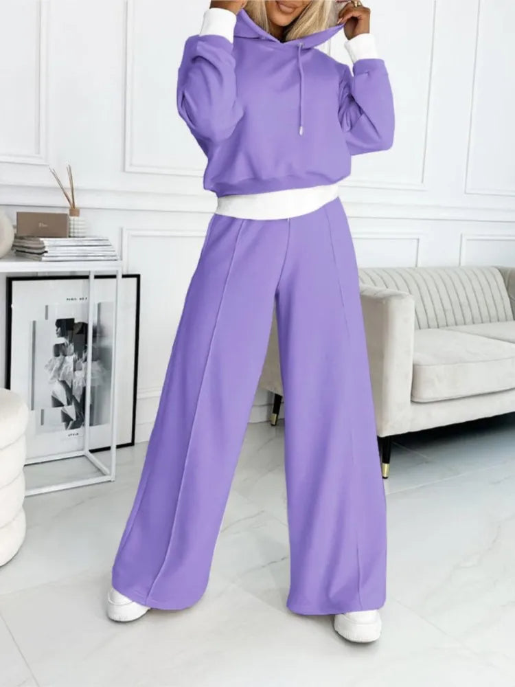 Cropped Hoodie und weites Hosen-Set für Frauen