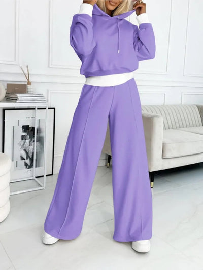 Cropped Hoodie und weites Hosen-Set für Frauen