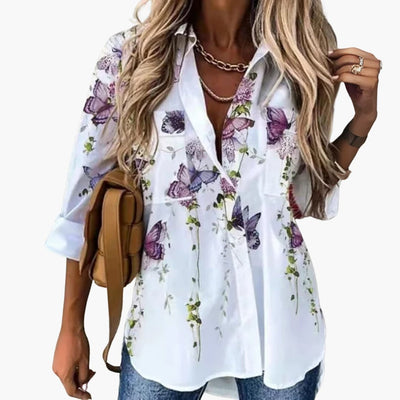 Bluse mit Blumenmuster - Damen Freizeitlook mit Kontrast