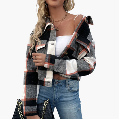 Damen Karierte Jacke mit Knopfverschluss