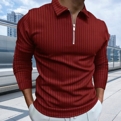 Matthias | Gerippte Langarm-Poloshirt