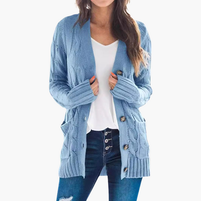 Damen Strickjacke mit Knopfverschluss und Vordertaschen