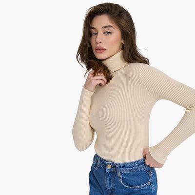 Damen Turtleneck Pullover mit gerippten Bündchen und Saum