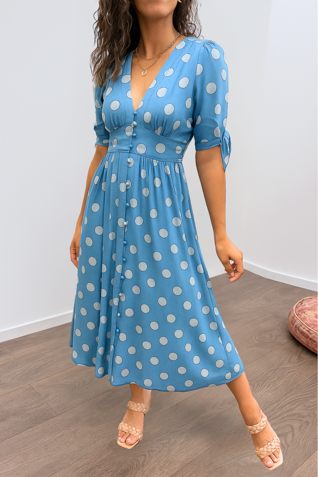 Brigitte™ | Elegantes Polka Dot Kleid mit V-Ausschnitt