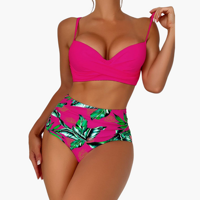 Push Up Bikini - Damen High Waist Zweiteiler mit Muster