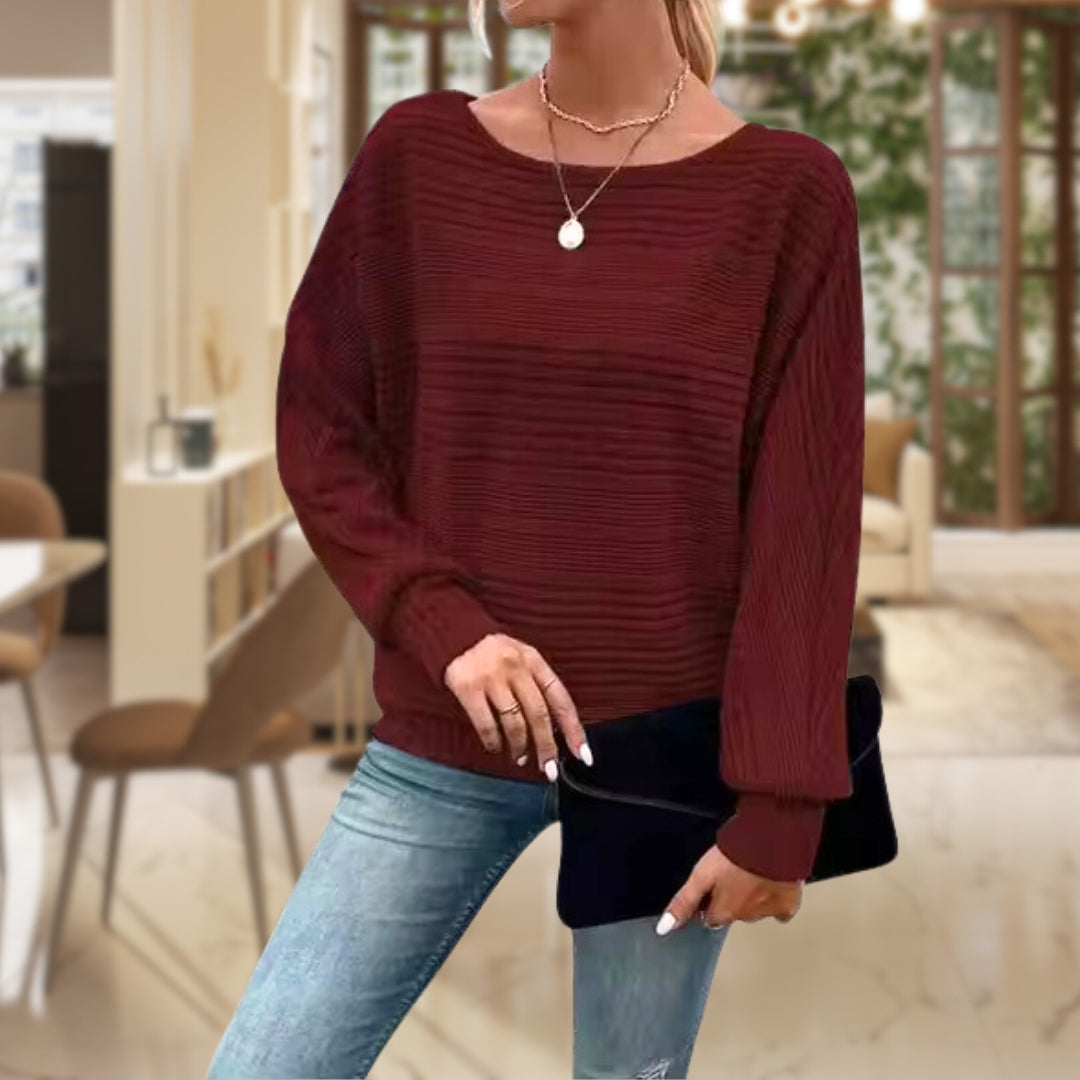 Rippenstrick-Pullover mit Streifen Für Damen