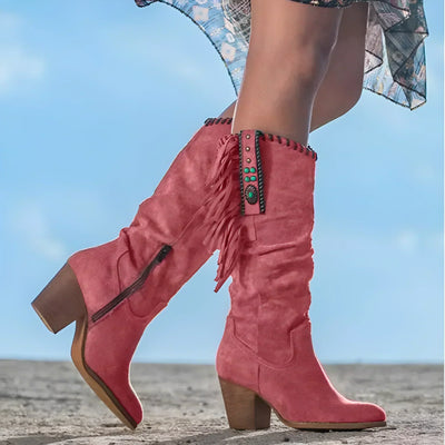 Sommerliche Cowboy Stiefel für Damen - Boho-Style Wildleder Stiefel mit Fransen