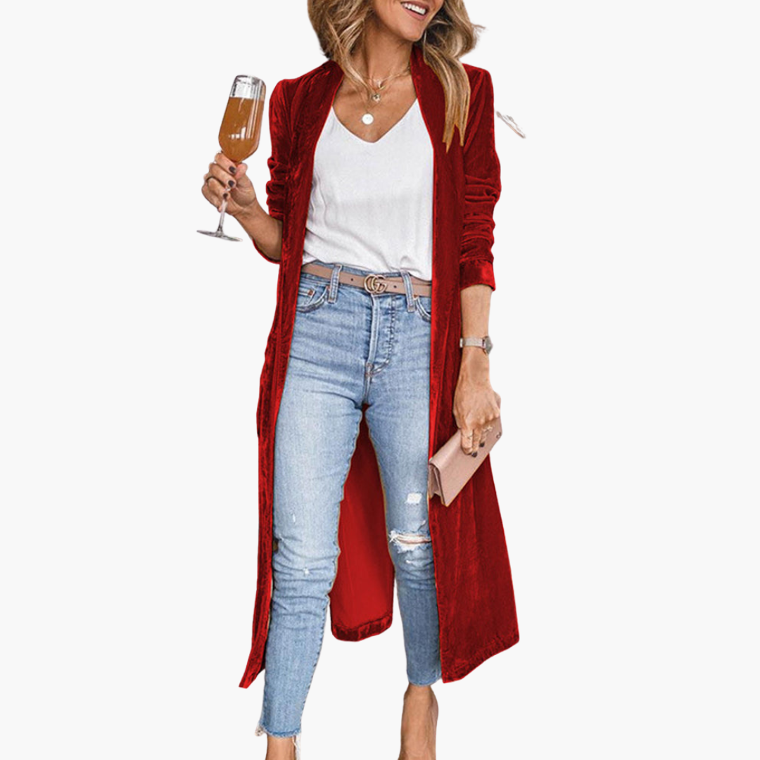 Damen Strickjacke lang mit offenem Vorderteil und langen Ärmeln