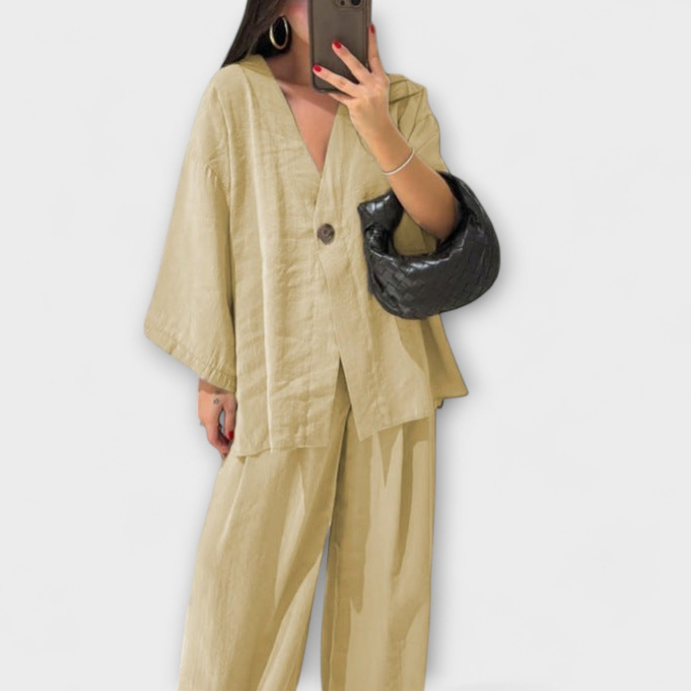 Jacqueline - Lässiges V-Ausschnitt Oberteil mit passender Hose