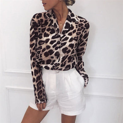 Avalon® | Stylische Langarmbluse mit Leopardenmuster und Umlegekragen