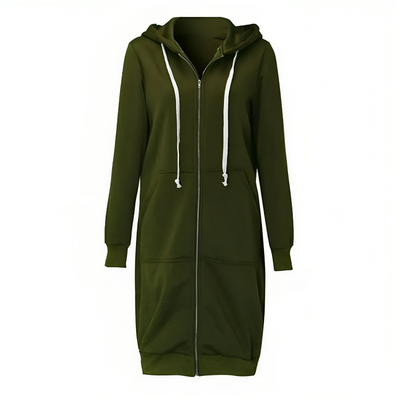 Stylischer Langer Zip-Up Kapuzenpullover mit Taschen für Damen