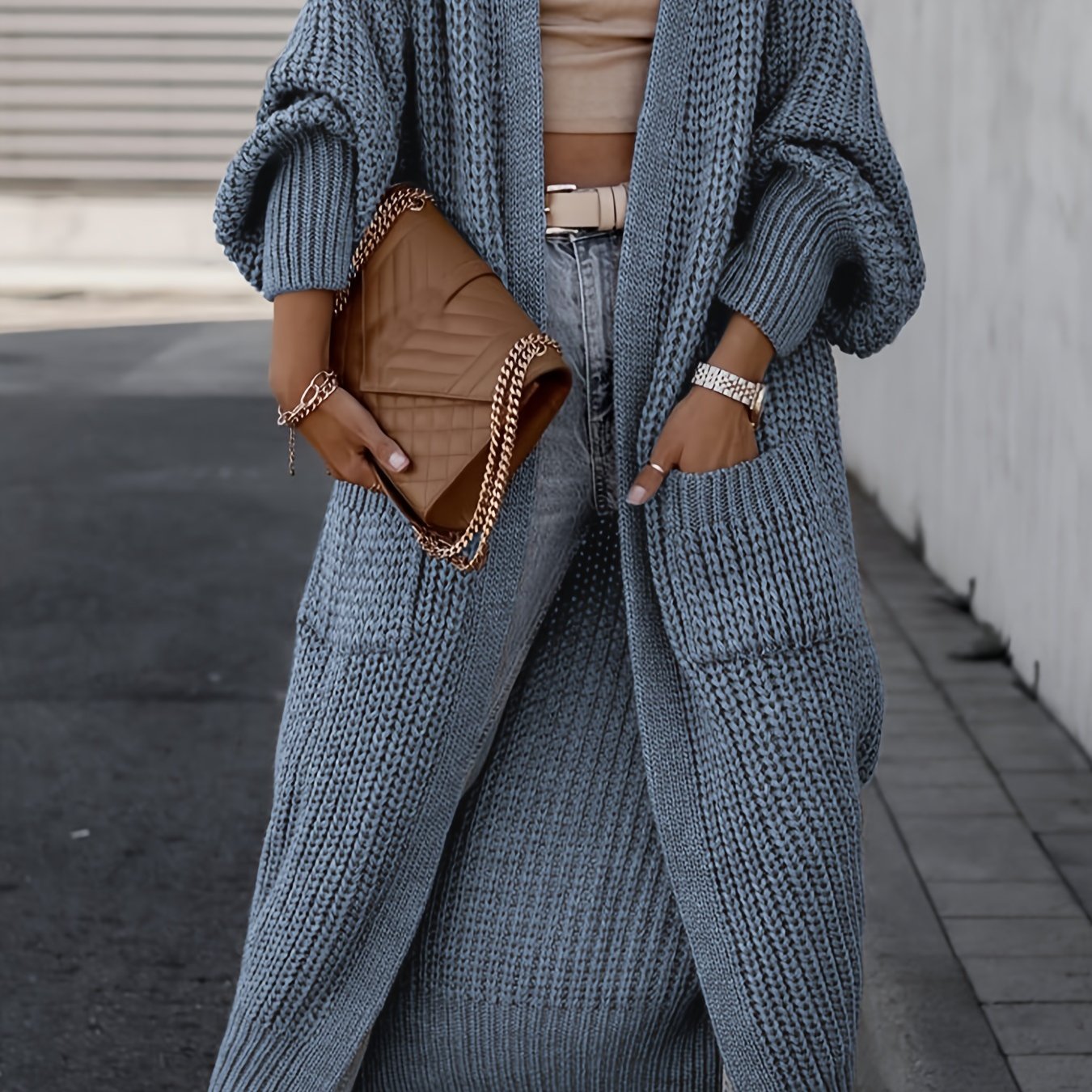 Lange Winter-Strickjacke für Frauen