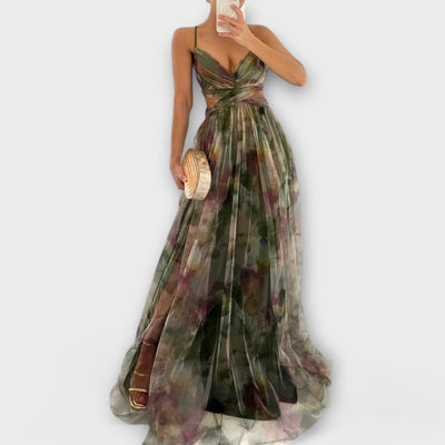 Annai Elegantes Figurbetontes Mesh Maxi Kleid