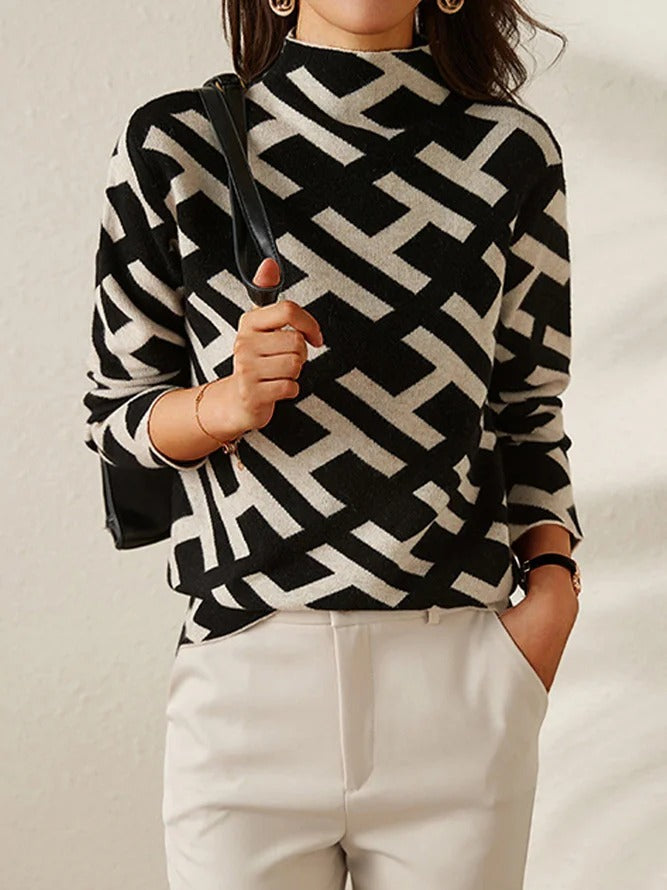 Geometrischer zweifarbiger Pullover für Frauen