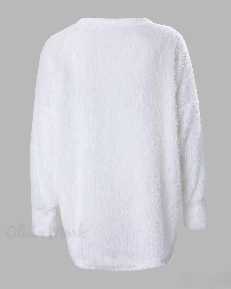 Flauschiges Langarmpullover mit Perlen für Damen