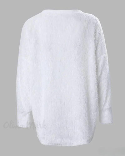 Flauschiges Langarmpullover mit Perlen für Damen