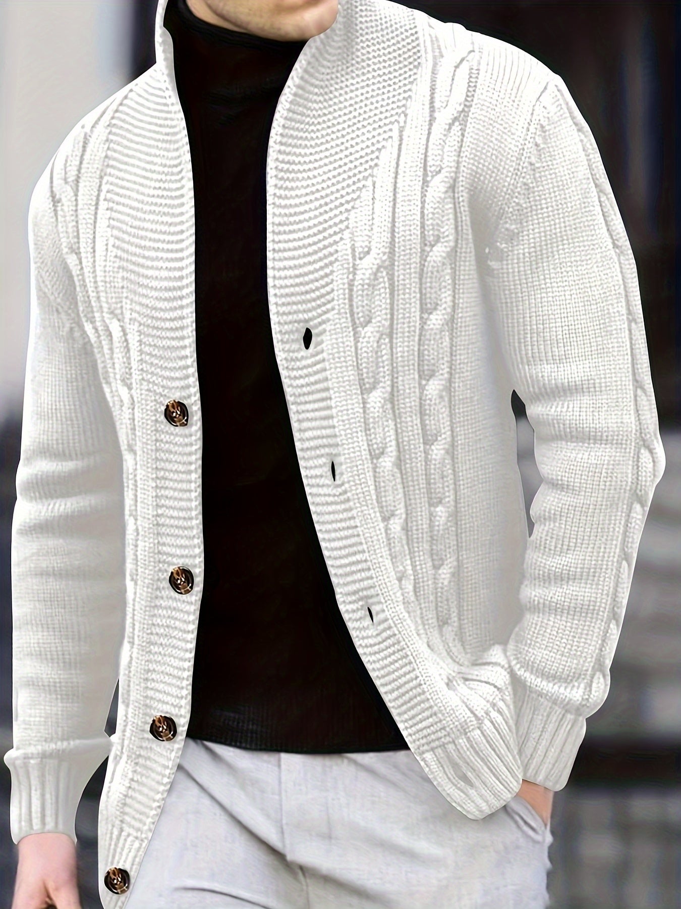 Schalkragen Rippstrick Strickjacke für Herren