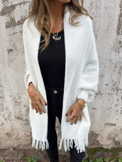 Lässige Fransenstrickjacke für Damen