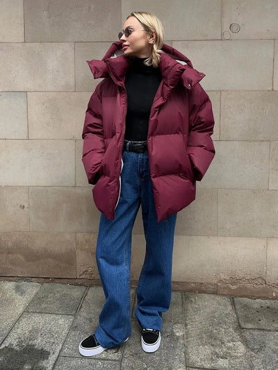 Übergroße Pufferjacke mit Kapuze für Damen